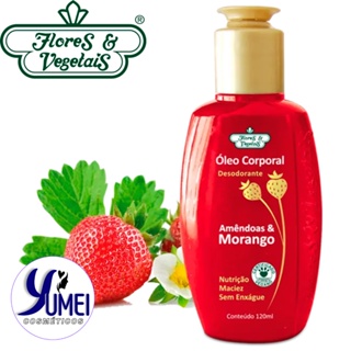Óleo Corporal Desodorante Amêndoas e Morango Flores Vegetais 120ml em Oferta na Shopee