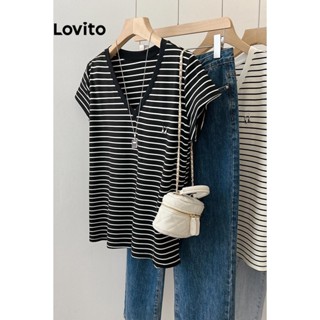 Lovito Camiseta Básica Listrada Casual Para Mulheres LNE40020