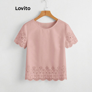 Lovito Blusa boho simples com bordado de ilhós para mulheres L105MD638 em Oferta na Shopee