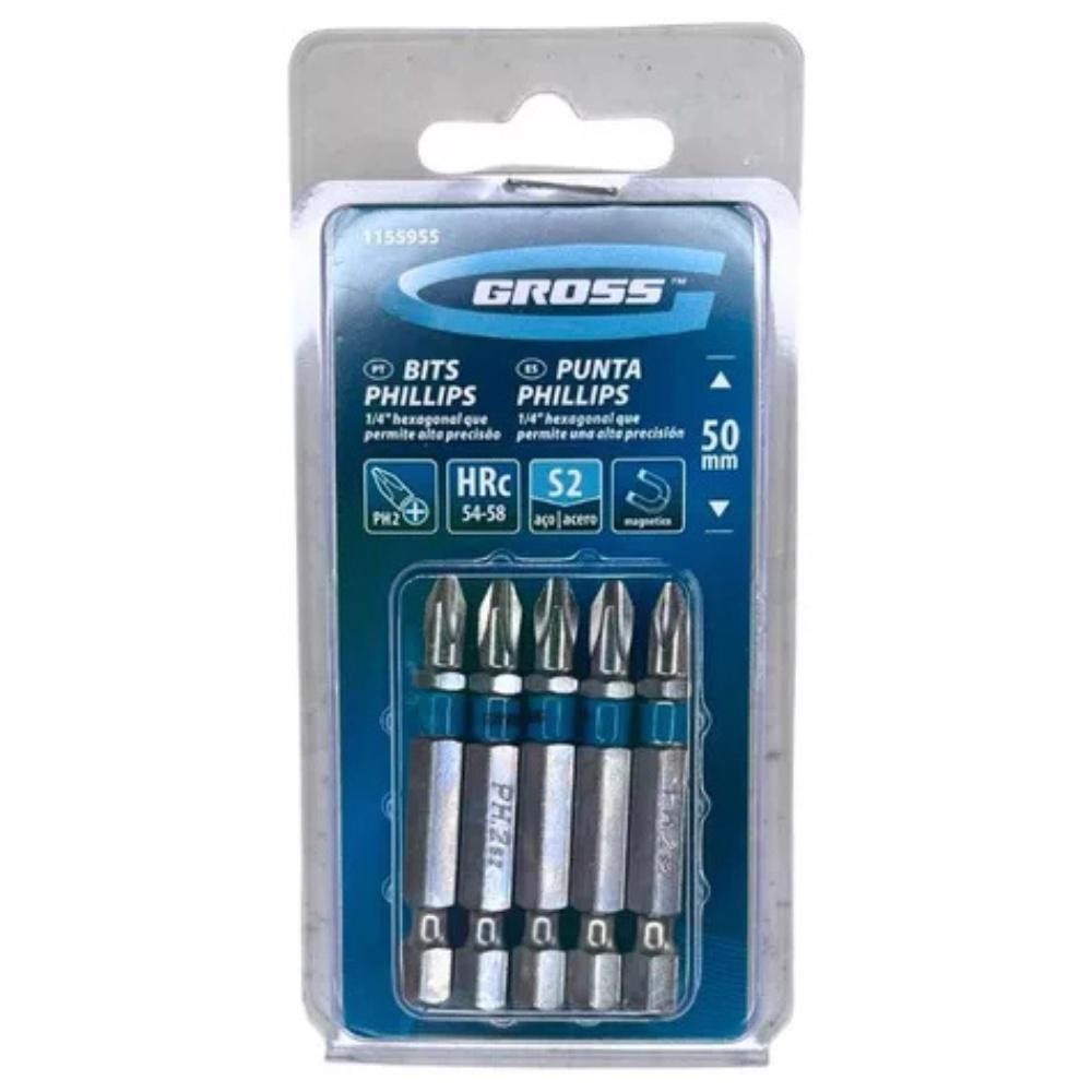 Bits Phillips 1/4 X 1/4" 50mm com 5 Peças 15242 GROSS em Oferta na Shopee