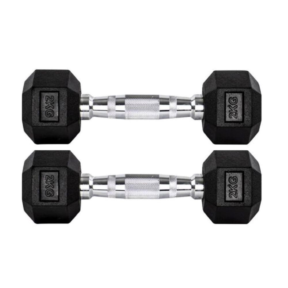 Par Halteres 2kg +2kg Dumbbell Sextavado Emborrachado Pegada Cromada Gallant (GDB02F3B-PT) - Sports & Outdoors