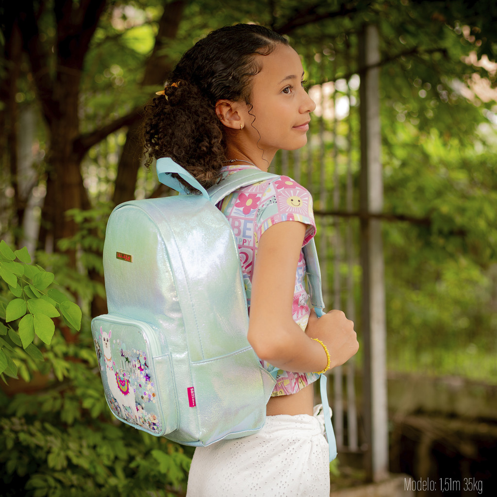 Mochila Feminina Escolar Creche infantil Fofa Delicada Glitter Brilhante Resistente Menina Llama Lili July