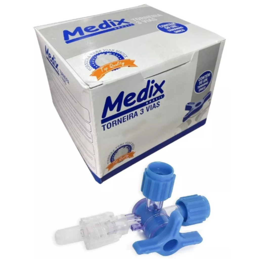 Torneira 3 Vias Luer Slip 50 Unidades Medix