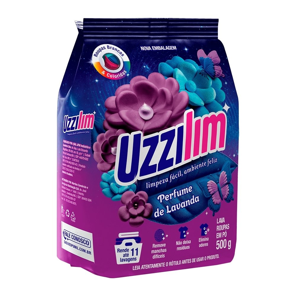 Sabão em Pó Uzzilim Lavanda 500g - Embalagem com 20 Unidades