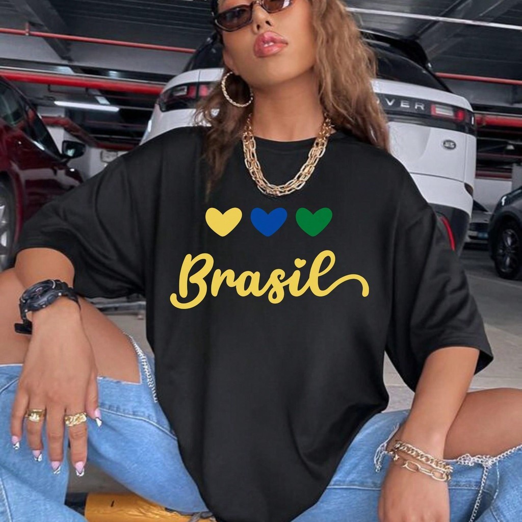 Camiseta Feminina T-Shirt Gola redonda brasil novidade