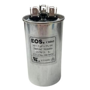 CAPACITOR PPM DUPLO 35+1,5UF 380VCA 35UF+1,5UF 380V 35UF+1.5UF 380V 50X90MM D124665 CBB65 EOS