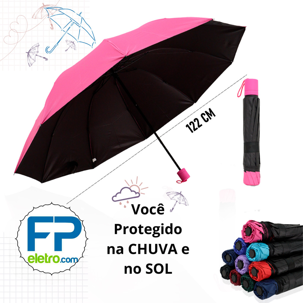 Guarda Chuva Grande Reforçado Cabe Na Bolsa Colorido Liso Sombrinha Com Proteção Solar Blackout