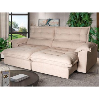 Sofá Retrátil Reclinável Aconchego 2,70m Bouclê Bege em Oferta na Shopee