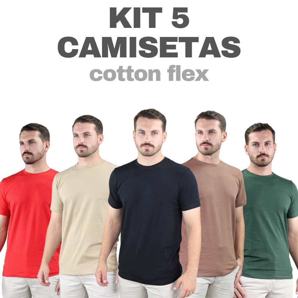 Camiseta Peruana Slim Premium com Elastano – Kit 5 Peças Masculinas