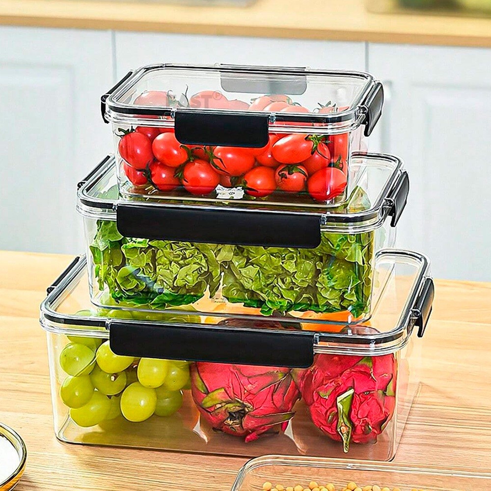 Kit 6 Potes Pote Hermético Organizador de Geladeira Tampa Alta Vedação em Silicone Organiz...