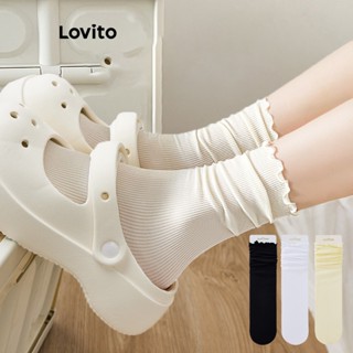 Lovito Casual Meias Femininas Lisas Básicas LNA24031 (Branco/Off White/Preto)