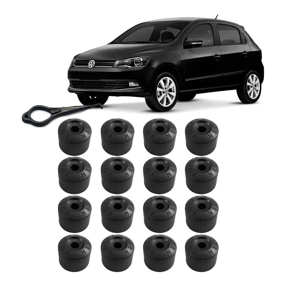 Kit Capa Tampa Parafuso Roda Vw Gol Saveiro Parati roda de ferro e liga leve - 16 Peças + chave de remoção p/ parafuso 17mm em Oferta na Shopee