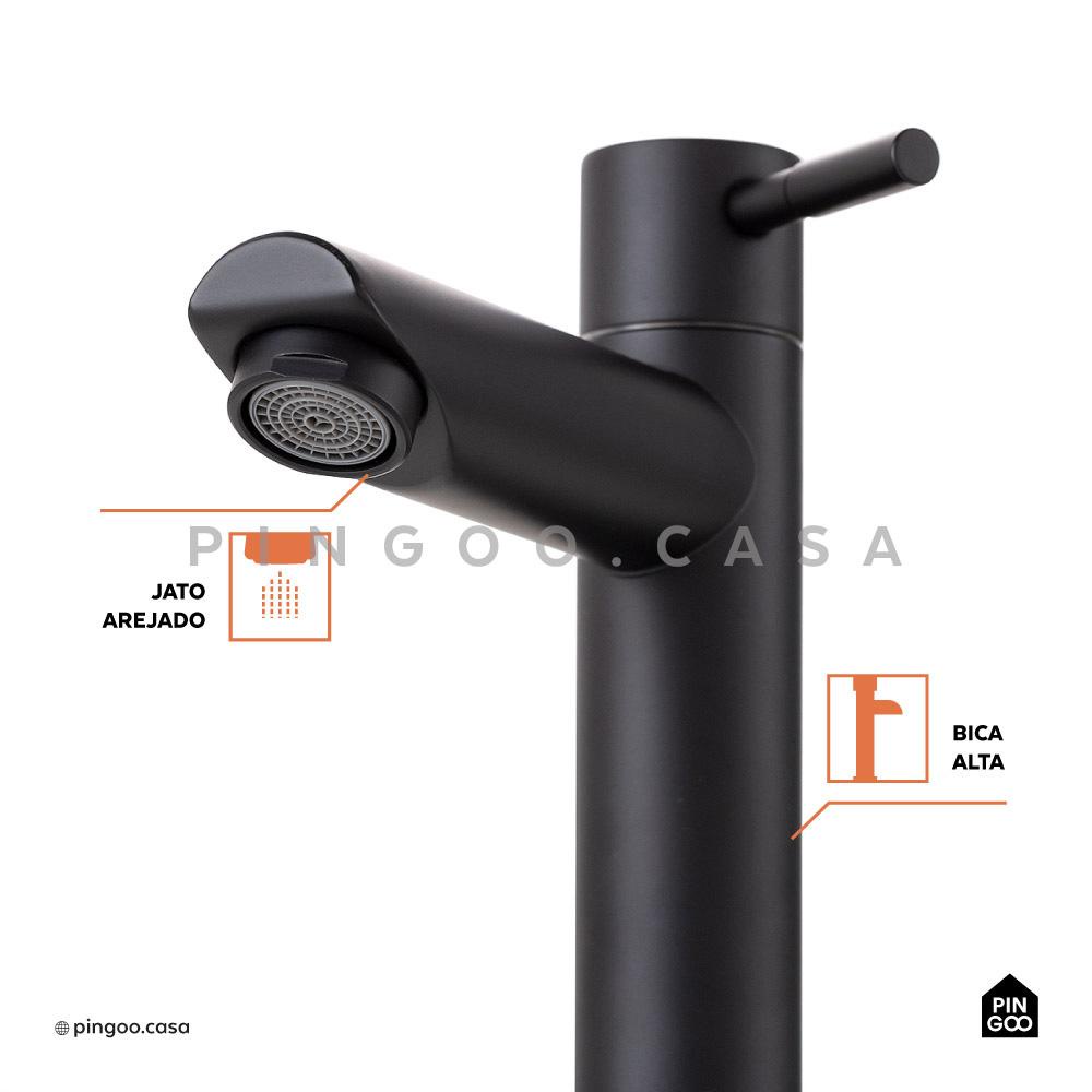 Detalhes do Torneira Para Banheiro em Aço inox Escovado Alta Amazonas Pingoo - Preto