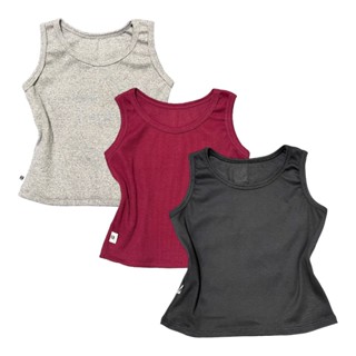 Kit 3 Blusa Feminina infantil Juvenil Cropped Regata