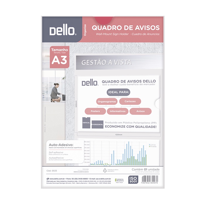 Quadro De Avisos Multiuso Expositor A3 Display Cristal Dello