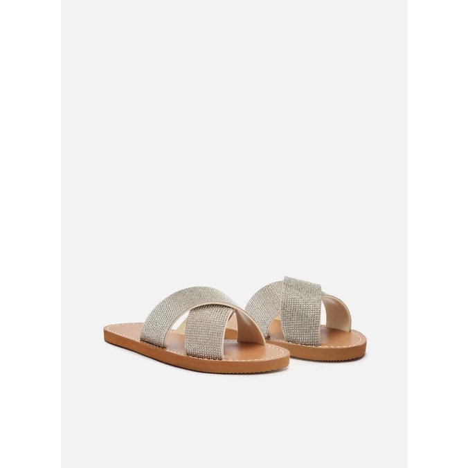 Sandália Rasteira Off-White Strass Lyon Brizza Arezzo