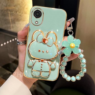 Caixa De Proteção Contra Choques Samsung A03 CORE Phone Case TPU 3D Rabbit Stereo Stand Ultra Fina Eletroplatada Soft Com Pulseira