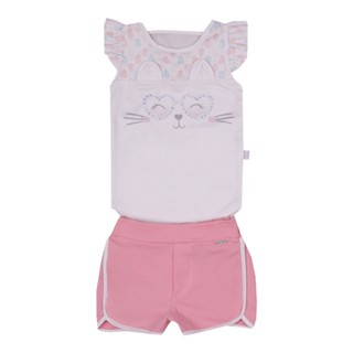 Conjunto Feminino de Body Estampado com Detalhe em Strass Le Bhua Lb14471 - Infantil