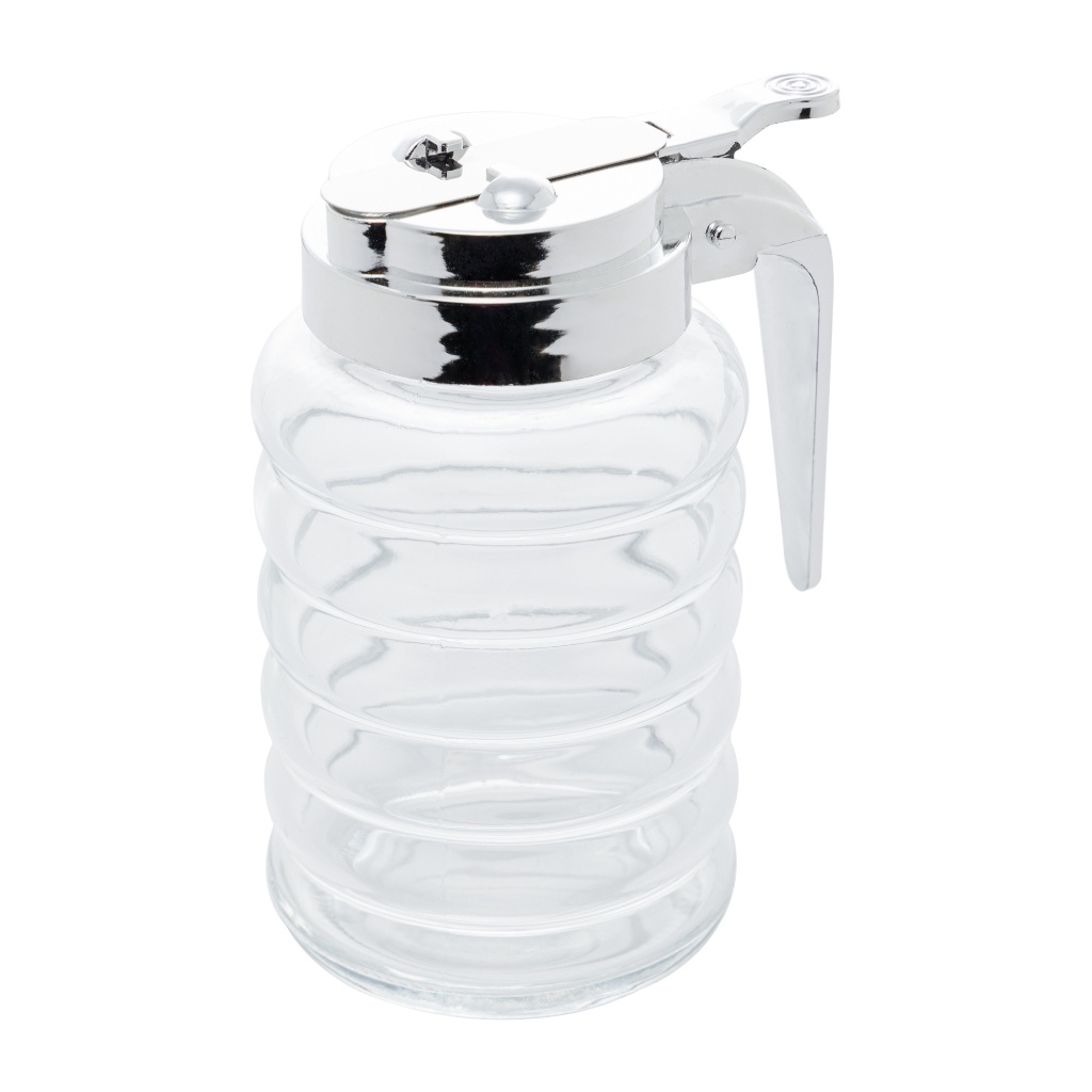 Meleira de Vidro com Tampa de Plástico Cromada 280ml Lyor Pote com Tampa Estilo Dosador