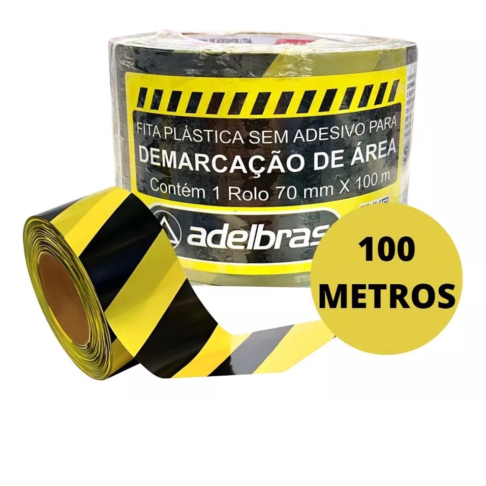 Fita Proibido Passar Zebrada Amarela E Preta 70mm x 100m - Kit c 5 Rolos