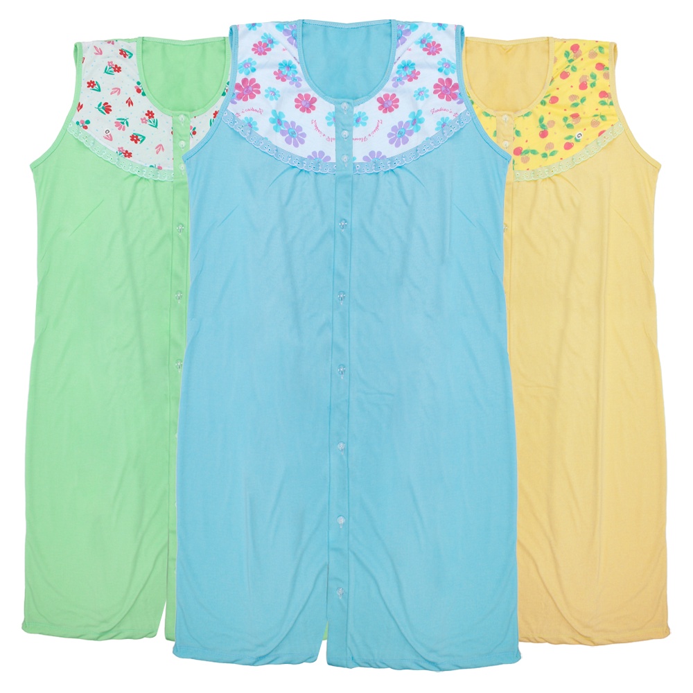 camisola senhora algodão confortável sem manga vestido com botões em Oferta na Shopee