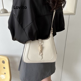Lovito Bolsa De Ombro Pequena Casual Simples De Metal Básico Para Mulheres LNA32078 (Branco Preto)