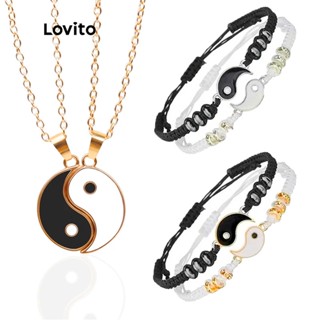 Lovito Casual 2 Peças Casal Yin & Yang Charme Colares Para Mulheres L46AD001 (Ouro/Prata)