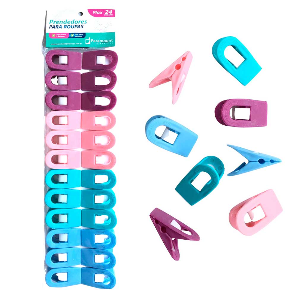 Kit 24 Prendedores de roupa mini grampo plástico colorido varal organizar lavanderia pregador prender embalagem alimento