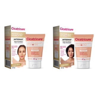 Protetor Solar Com Cor Cicatricure FPS50 Ácido Hialurônico Antissinais 40G em Oferta na Shopee