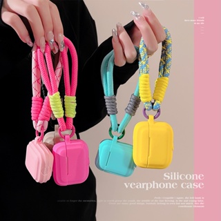 Estojo De Fones De Ouvido Simples De Cor Lisa Com Cordão Para AirPods 1 2 3 Pro Pro2 em Oferta na Shopee