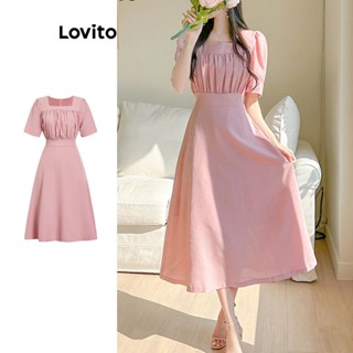 Lovito Casual Vestido Feminino Liso de Festa Drapeado Ball com Manga Bufante L74ED304