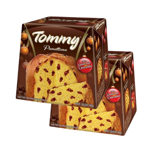 Panettone Com Gotas De Chocolate Cx 400g Tommy Kit com 2 Unidades