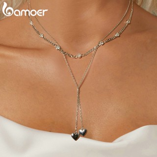 Colar De Fita Bamoer 925 Sterling Dupla Camada Design De Coração Jóias Presentes Para Mulheres