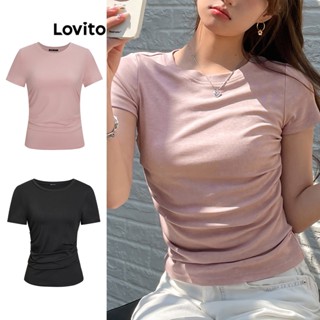 Lovito Casual Camiseta Feminina Lisa com Cordão L68ED289 (Rosa Queimado)