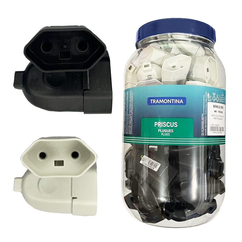 Pote Pino Fêmea 2P 10A 250V Jogo 66 Unidades Na Cor Preto E Branco - Tramontina em Oferta na Shopee