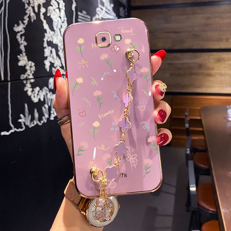 YBD Estojo Para Telefone Samsung Galaxy J6 Plus J6 + J7 2017 J7 Pro J7 Prime J730 ON7 2016 Com Bracelete De Trevo De Quatro Folhas