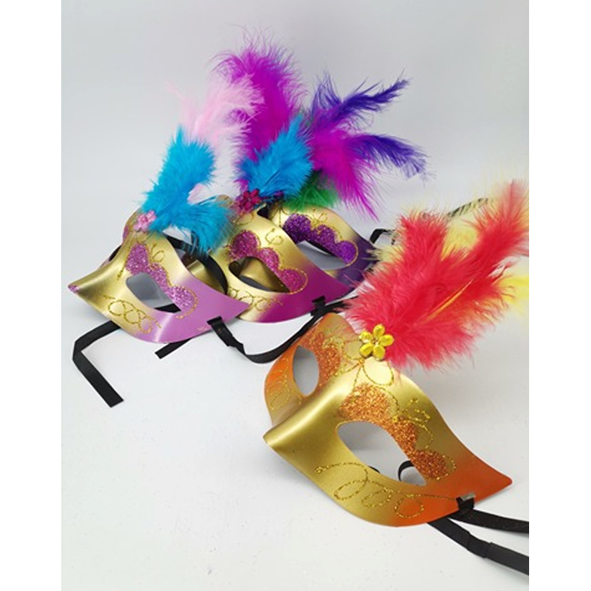 Mascara Veneza com Penas Cores Degradê CARNAVAL BLOQUINHO