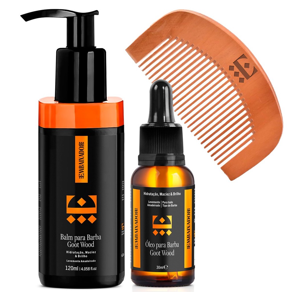 Kit Balm e Óleo para Barba Goot Wood + Pente Embaixador