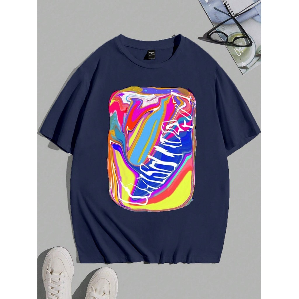Camiseta Oversized  Unissex Estilo Skatista Old School Estampada Abstrato Colorido Blusa Streetwear