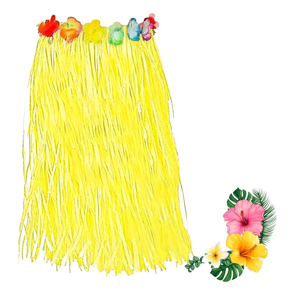 Saia Longa Havaiana Luau Festa Havaiana 75cm Amarelo Velcro