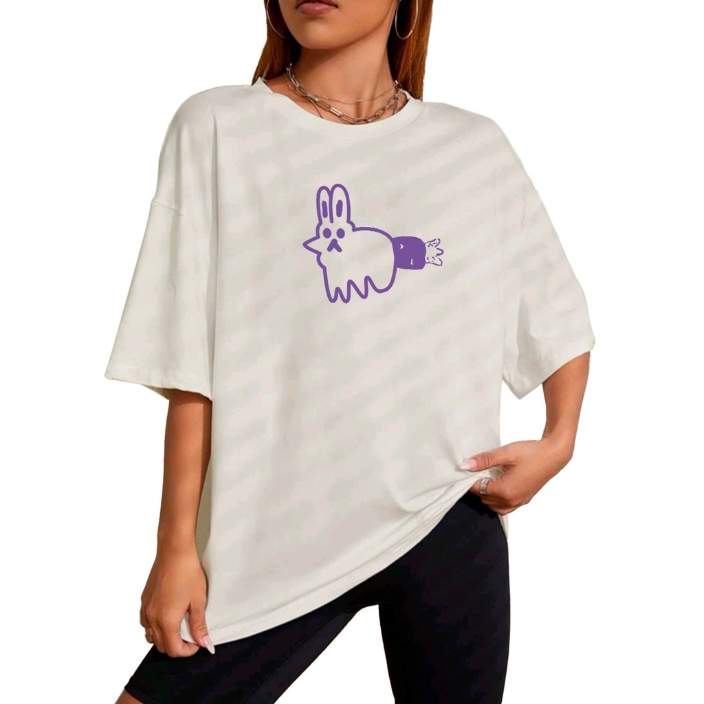 T Shirt Coelho Bordado Personalizado Oversized Camiseta Coelhinho Casual Despojada Estilosa
