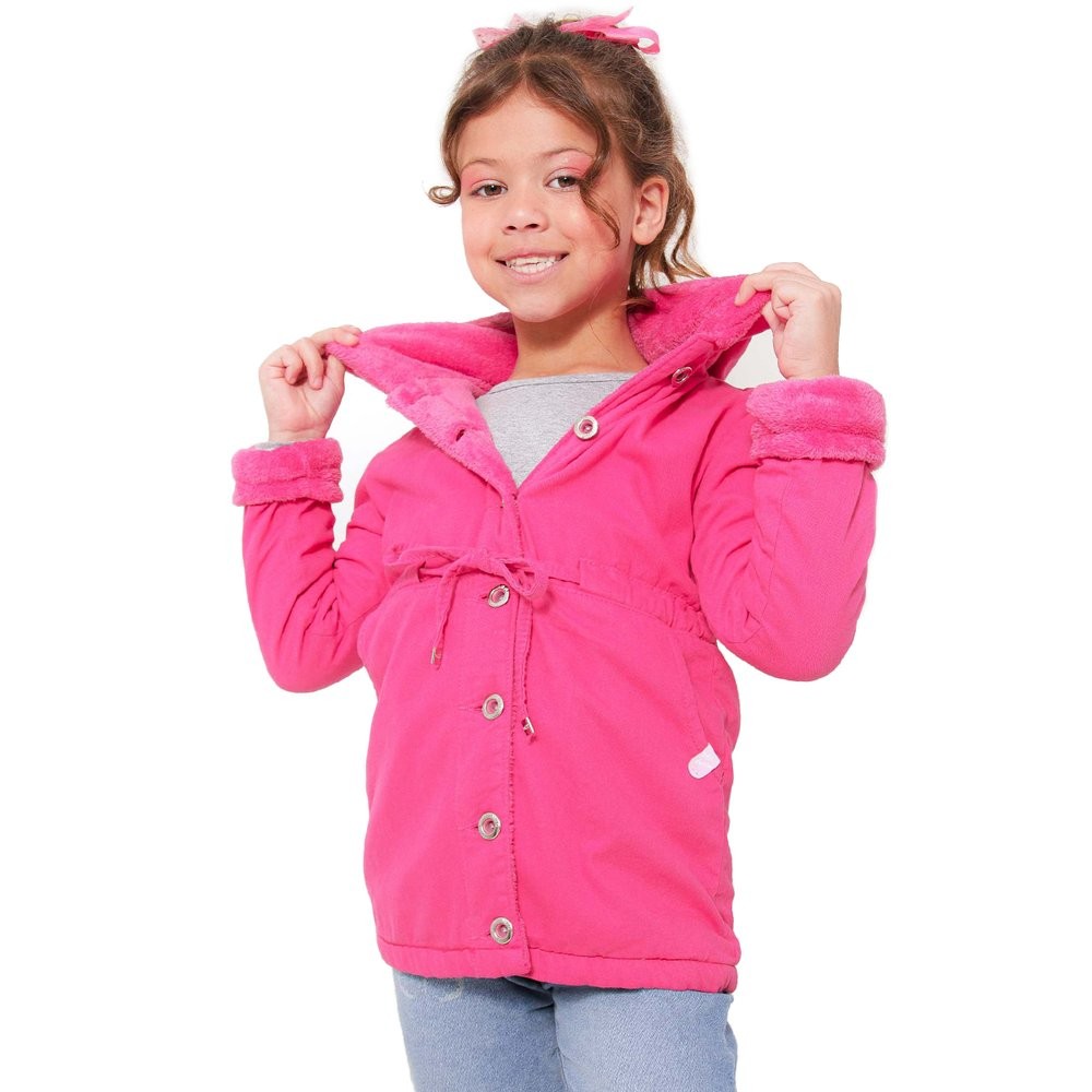 Parka Infantil Forrada em Pelo Rosa