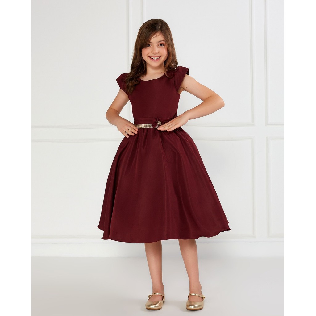 Vestido Casual Marsala Infantil Crepe Festa Aniversário Chic