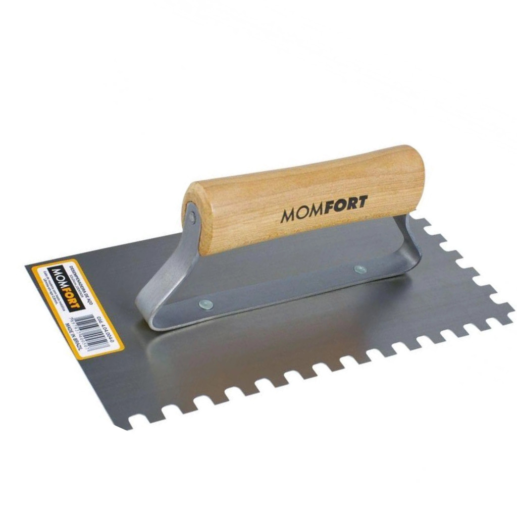 DESEMPENADEIRA DE AÇO REBITE COM CABO ANATÔMICO DENTADA 12X24 CM