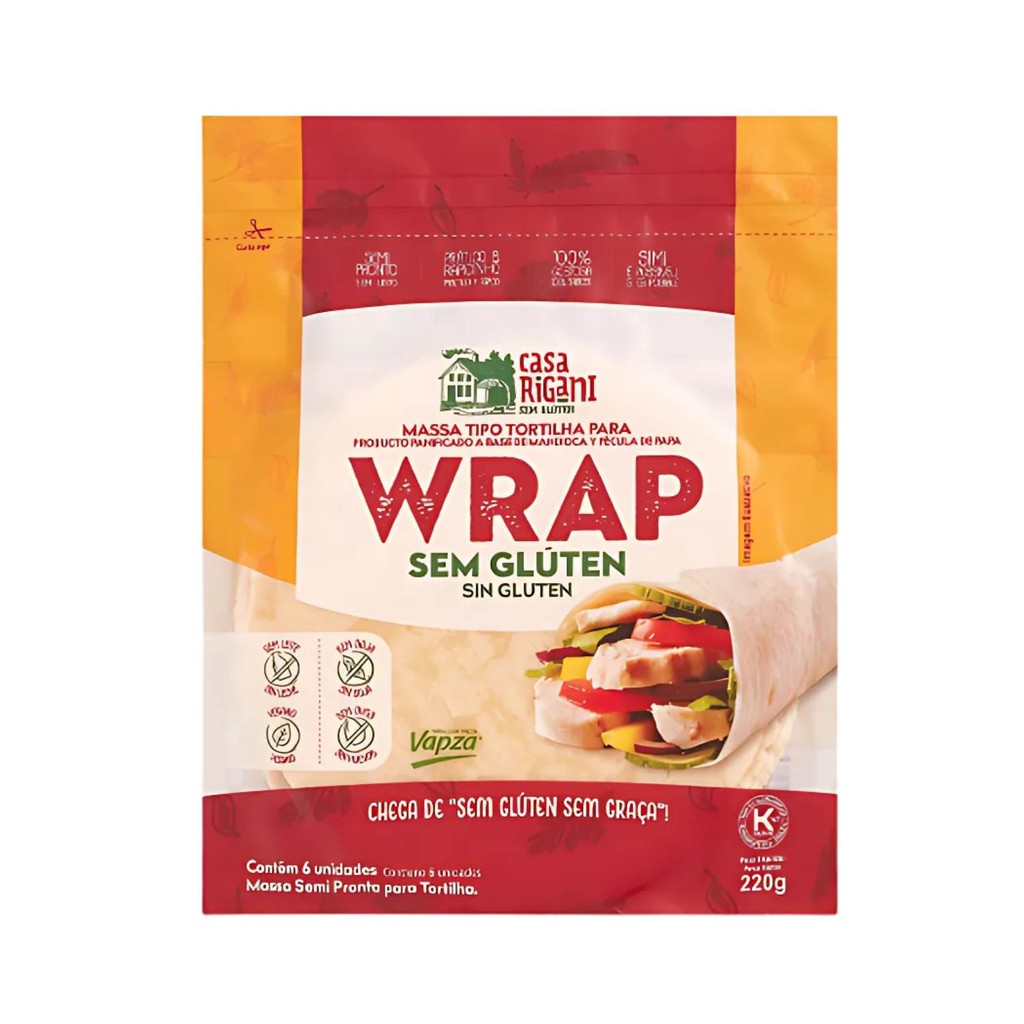 Massa Tortilhas Wrap Sem Glúten - Casa Rigani 220g (6 Unidades)