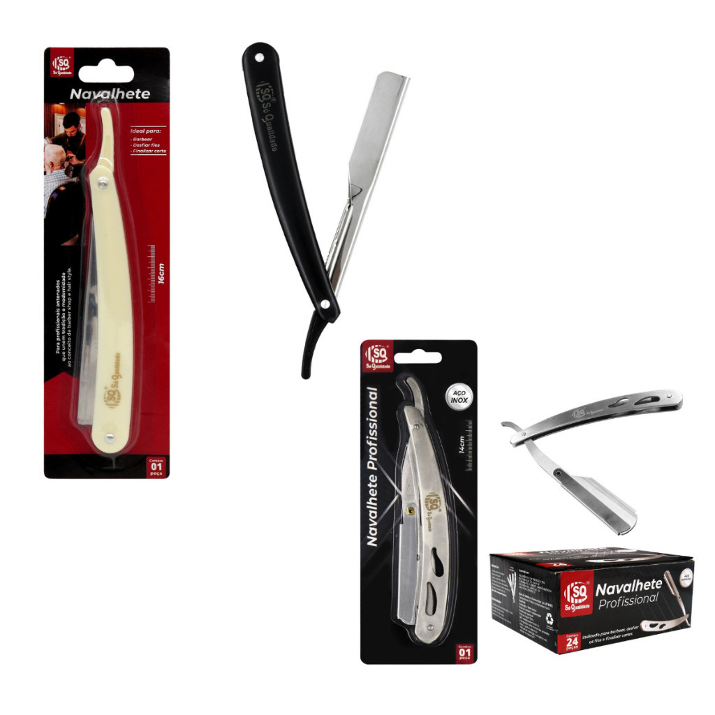 Kit Navalha Navalhete Profissional Barbeiro Aço Inox Barbear Lamina