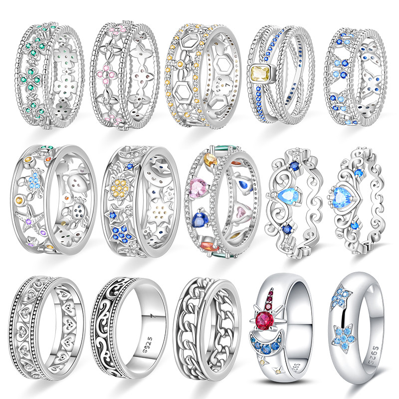 Novo produto 925 prata girassol sol lua anel largo clássico em forma de coração coroa anel feminino elegante festa jóias