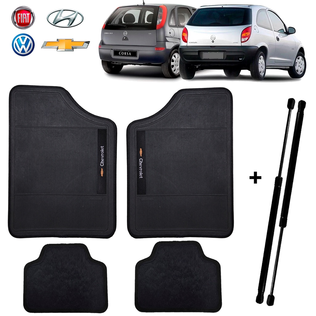 Kit Tapete para Carro Personalizado Chevrolet 4pçs + Par Amortecedor Porta Malas Celta e Corsa Hatch em Oferta na Shopee