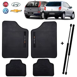 Kit Tapete para Carro Personalizado Chevrolet 4pçs + Par Amortecedor Porta Malas Celta e Corsa Hatch