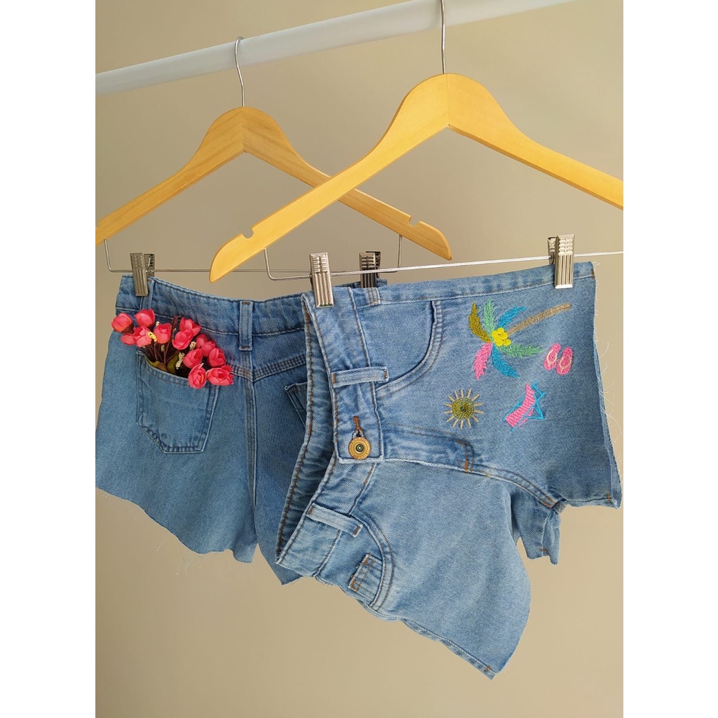 Short jeans juvenil bordado verão